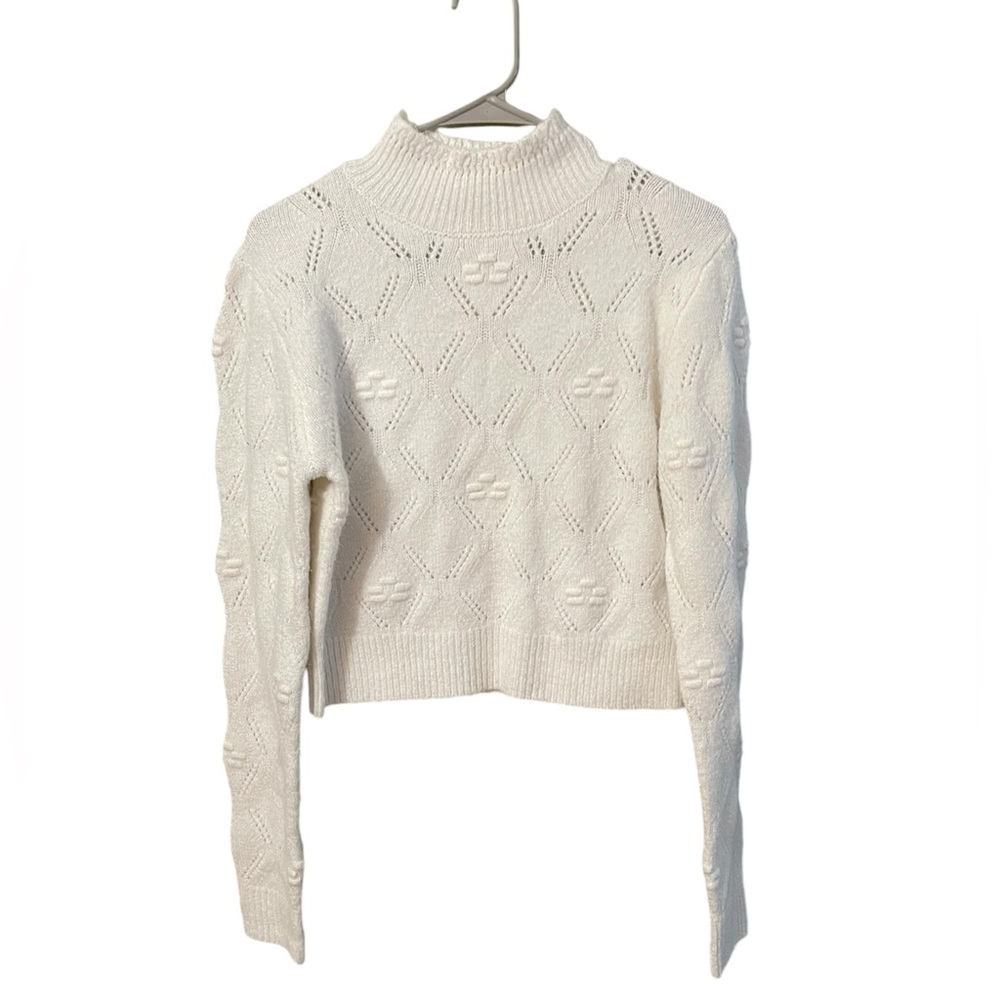 Mi Ami Women’s Crop Knit Sweater Long Sleeve Color White Size L